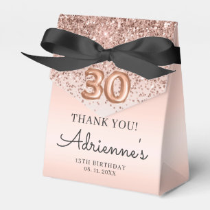 Rose Gold Glitter Balloon 30th Birthday Thank You Favor Boxes