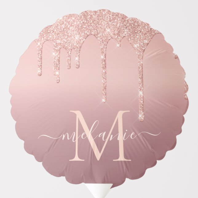 Rose Gold Glitter Balloon Custom Name and Letter (Front)