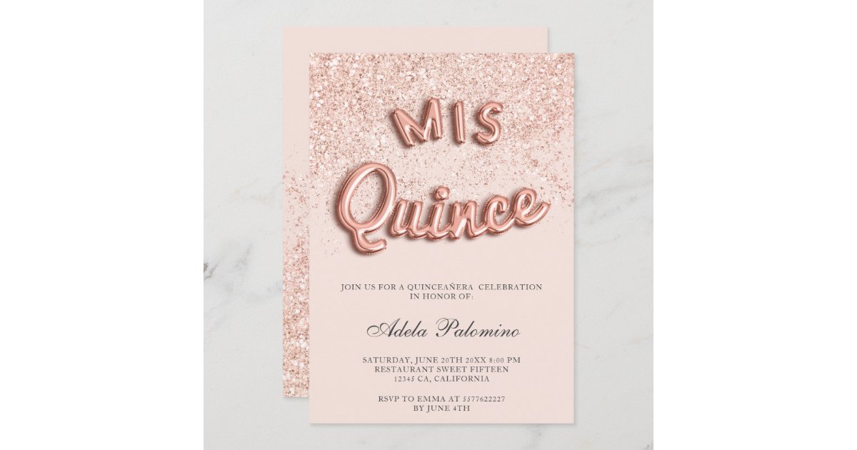 Elegant Personalized Rose Gold Glitter Quinceanera Invitations - Modern  Pink Paper