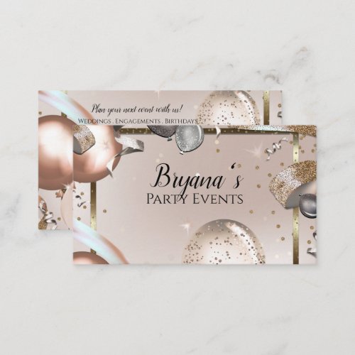 Rose Gold  Glitter Balloons Party Event Planner Business Card