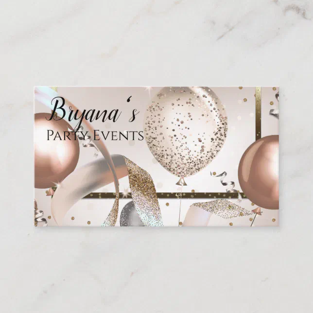 Rose Gold & Glitter Balloons Party Event Planner Business Card | Zazzle
