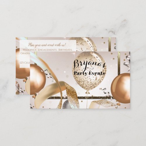 Rose Gold  Glitter Balloons Party Event Planner Business Card