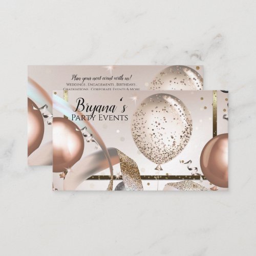 Rose Gold  Glitter Balloons Party Social Media  Business Card