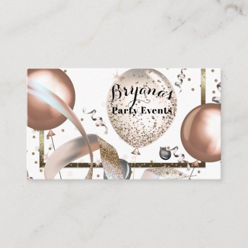 Rose Gold Glitter Balloons White Party Planner Business Card