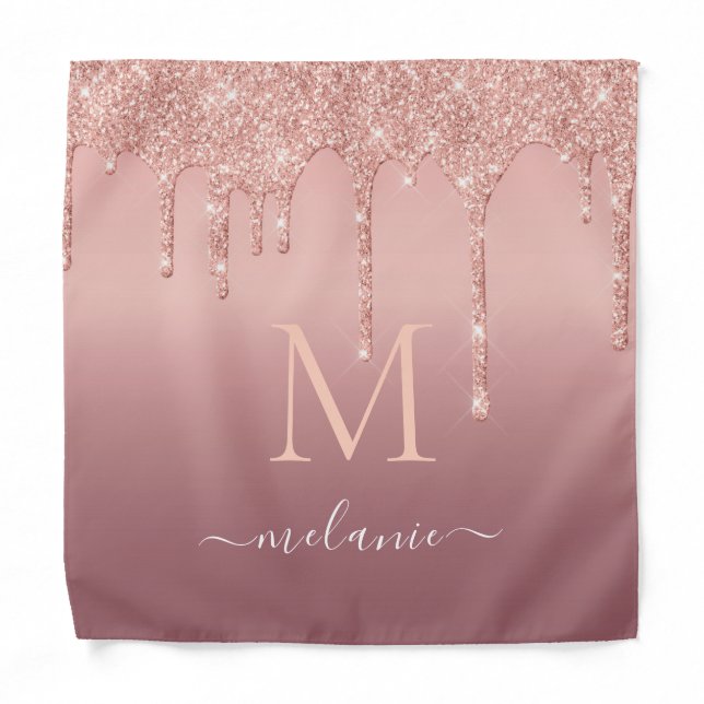 Rose Gold Glitter Bandana Custom Name and Letter (Front)