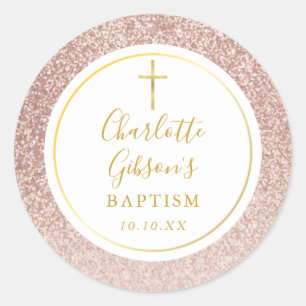 Rose Gold Glitter Baptism Christening Classic Round Sticker