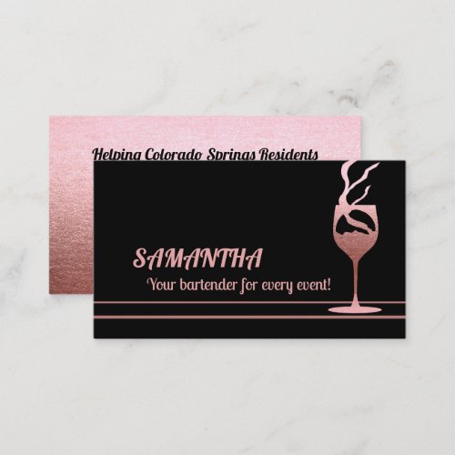 Rose Gold Glitter Bartender Event Business Card