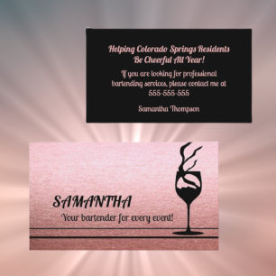 Rose Gold Glitter Bartender Event Business Card