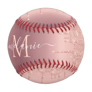 Rose Gold Glitter Baseball Custom Name Letter
