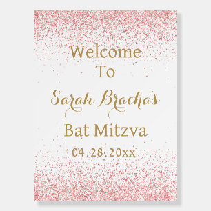 Rose Gold Glitter Bat Mitzva Welcome Sign