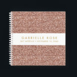 Rose Gold Glitter Bat Mitzvah Autograph Guestbook Notebook<br><div class="desc">Rose Gold Pink Glitter (printed image) with a white stripe on the cover of a personalized autograph book style guest book with space for an optional Hebrew name, or any text you want. A pink sparkly-looking party accessory for a Bat Mitzvah, Sweet 16, Quinceanera or Birthday party, or a sketch...</div>