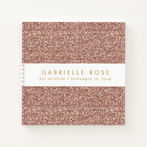 Rose Gold Glitter Bat Mitzvah Autograph Guestbook Notebook