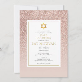 Rose Gold Glitter Bat Mitzvah Invitation