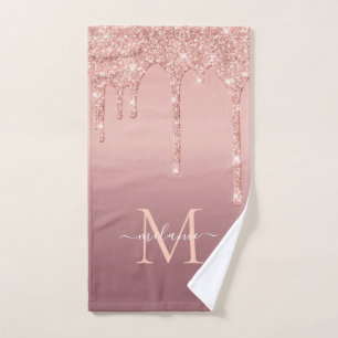 Rose Gold Glitter Bath Towels Custom Name Letter