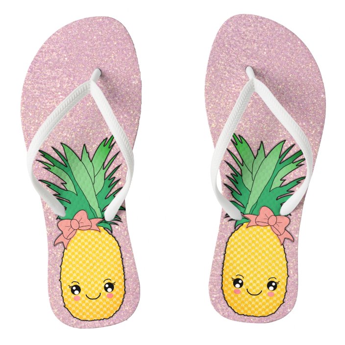 Rose Gold Glitter Beach Kawaii Pineapple Fruit Flip Flops Zazzle Com