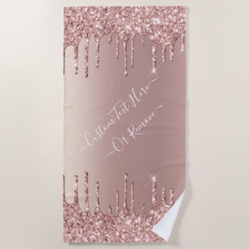 Rose Gold Glitter Beach Towel Custom Text Name