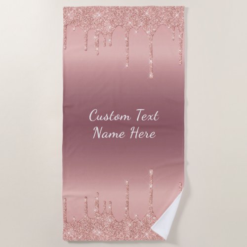 Rose Gold Glitter Beach Towel with Custom Text