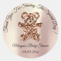 Rose Gold Glitter Bear Baby Shower Favor Thank  Classic Round Sticker