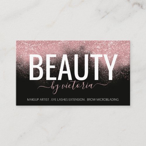 Rose Gold Glitter Beauty Lash Makeup Black Custom Business Card