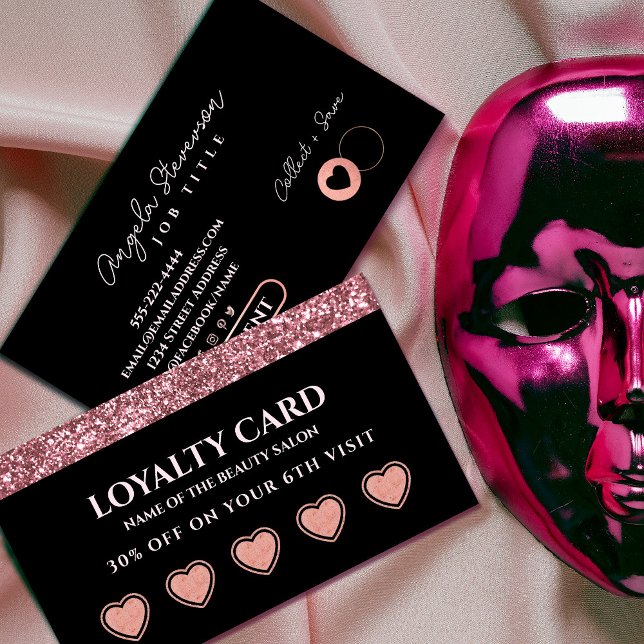 Rose Gold Glitter Beauty Salon Loyalty Card (Rose Gold Glitter Beauty Salon Loyalty Card #zazzlemade #loyaltycard #rosegold #makeupartist)