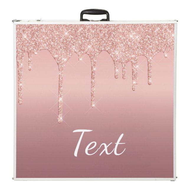 Rose Gold Glitter Beer Pong Table with Custom Text (Folded Back)