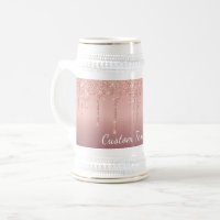 Rose Gold Glitter Beer Stein with Custom Text