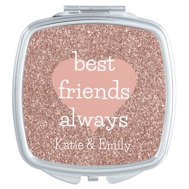 Rose Gold Glitter Best Friends Always Names Compact Mirror (Front)