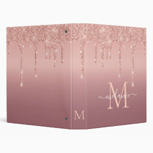 Rose Gold Glitter Binder Personalized Name Letter