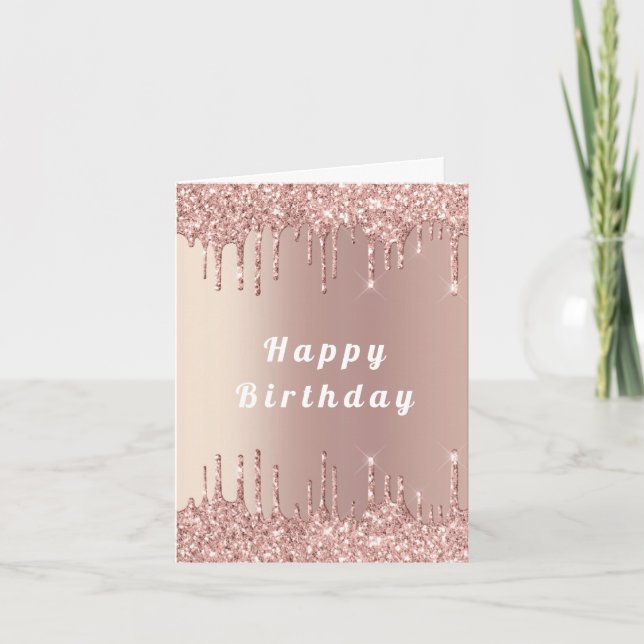 Rose Gold Glitter Birthday Card Customizable (Front)