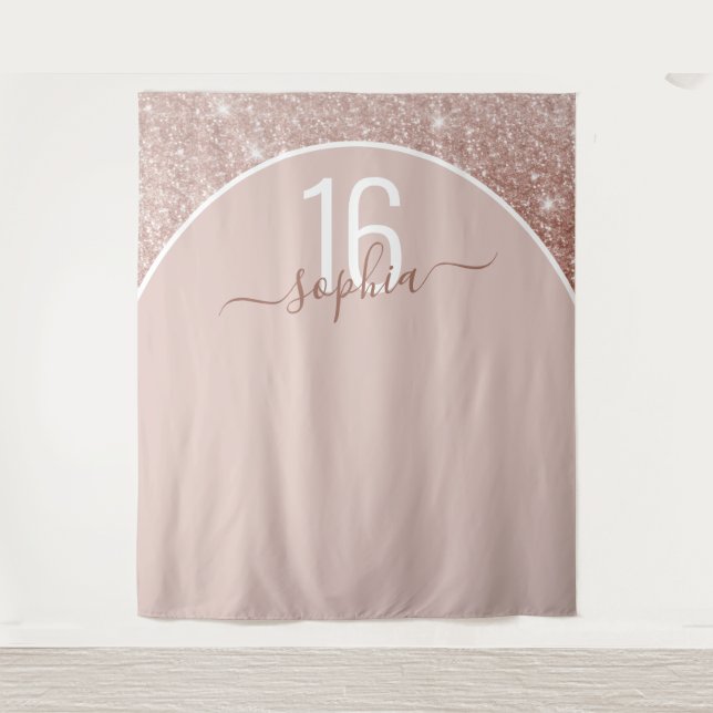 Rose Gold Glitter Birthday Custom Arch Backdrop (Front)