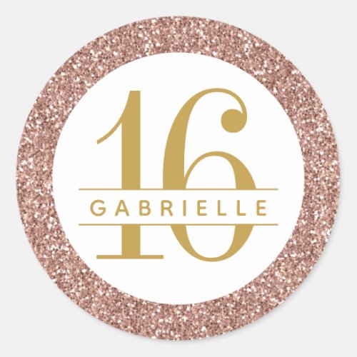 Rose Gold Glitter Birthday Favor Sticker Label