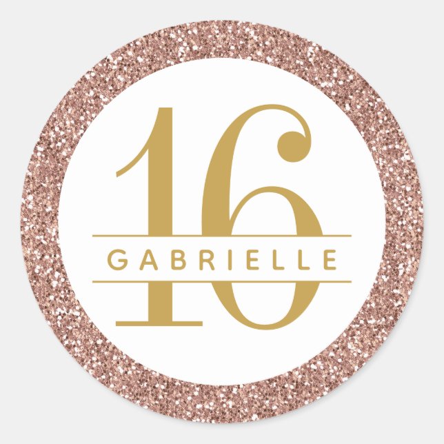 Rose Gold Glitter Birthday Favor Sticker Label (Front)
