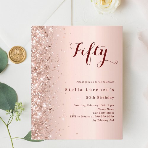 Rose gold glitter birthday invitation