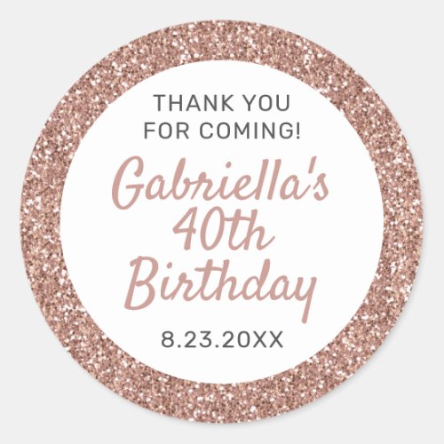 Rose Gold Glitter Birthday Thank You Favor Classic Round Sticker