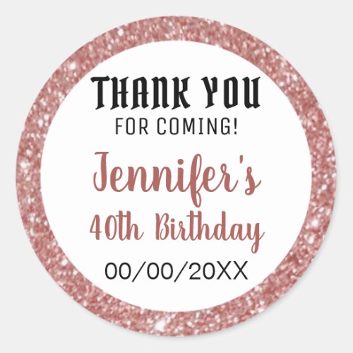Rose Gold Glitter Birthday Thank You Favor Tags