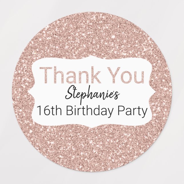 Rose Gold Glitter  Birthday Thank You Labels (Design 1)