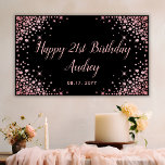 Rose Gold Glitter Black 21st Birthday Monogram Banner<br><div class="desc">Modern Elegant Sparkle Rose Gold Glitter Black 21st Birthday Welcome Banner. Welcome guests with this feminine Girly Adult Birhday party decor sign featuring an elegant hand lettered calligraphy script and rose gold diamond glitter frame on black background. Ideal for a feminine adult milestone birthday celebration perfectly captures the essence of...</div>