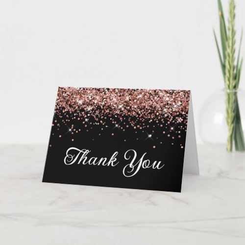 Rose Gold Glitter Black 50th Birthday Thank You Card