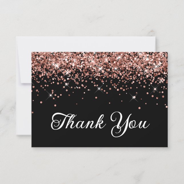 Rose Gold Glitter Black 50th Birthday Thank You Card (Front)