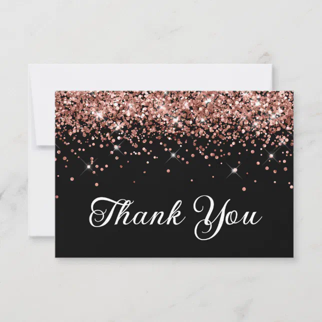 Rose Gold Glitter Black 50th Birthday Thank You Card | Zazzle