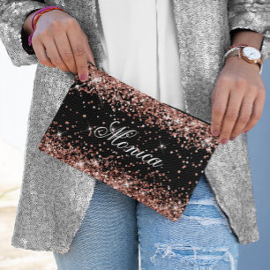 Rose Gold Glitter Black Accessory Pouch