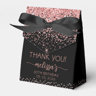 Rose Gold Glitter Black Birthday Thank You Favor Boxes