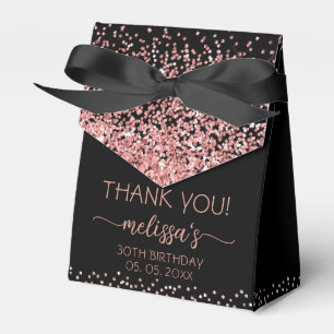 Rose Gold Glitter Black Birthday Thank You Favor Boxes