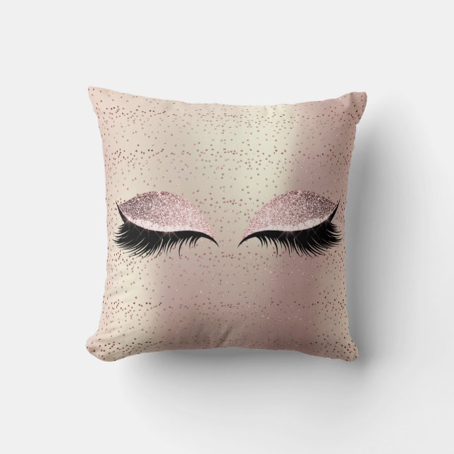 Rose Gold Glitter Black Blush Makeup Lashes Throw Pillow (Front)