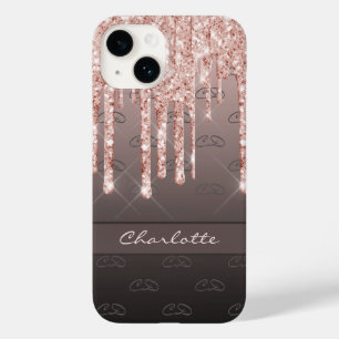 Rose gold glitter black brown monogram name Case-Mate iPhone 14 case