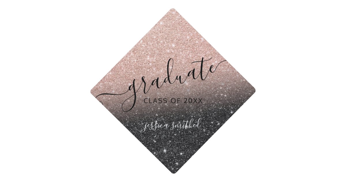 rose gold glitter black chic typography graduate graduation cap topper ...