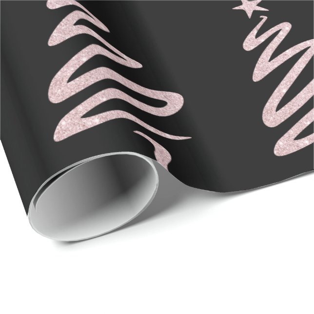 Rose Gold Glitter & Black Christmas Tree Pattern Wrapping Paper (Roll Corner)