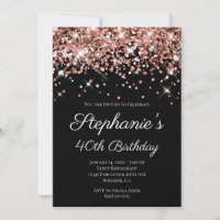 Rose Gold Black Glitter Any Age Birthday Invitation, Zazzle