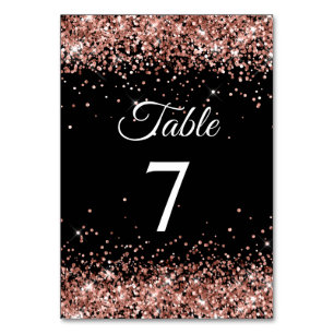 Rose Gold Glitter Black Elegant Calligraphy Table Number