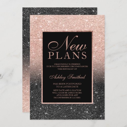 Rose gold glitter black elegant chic new plans invitation